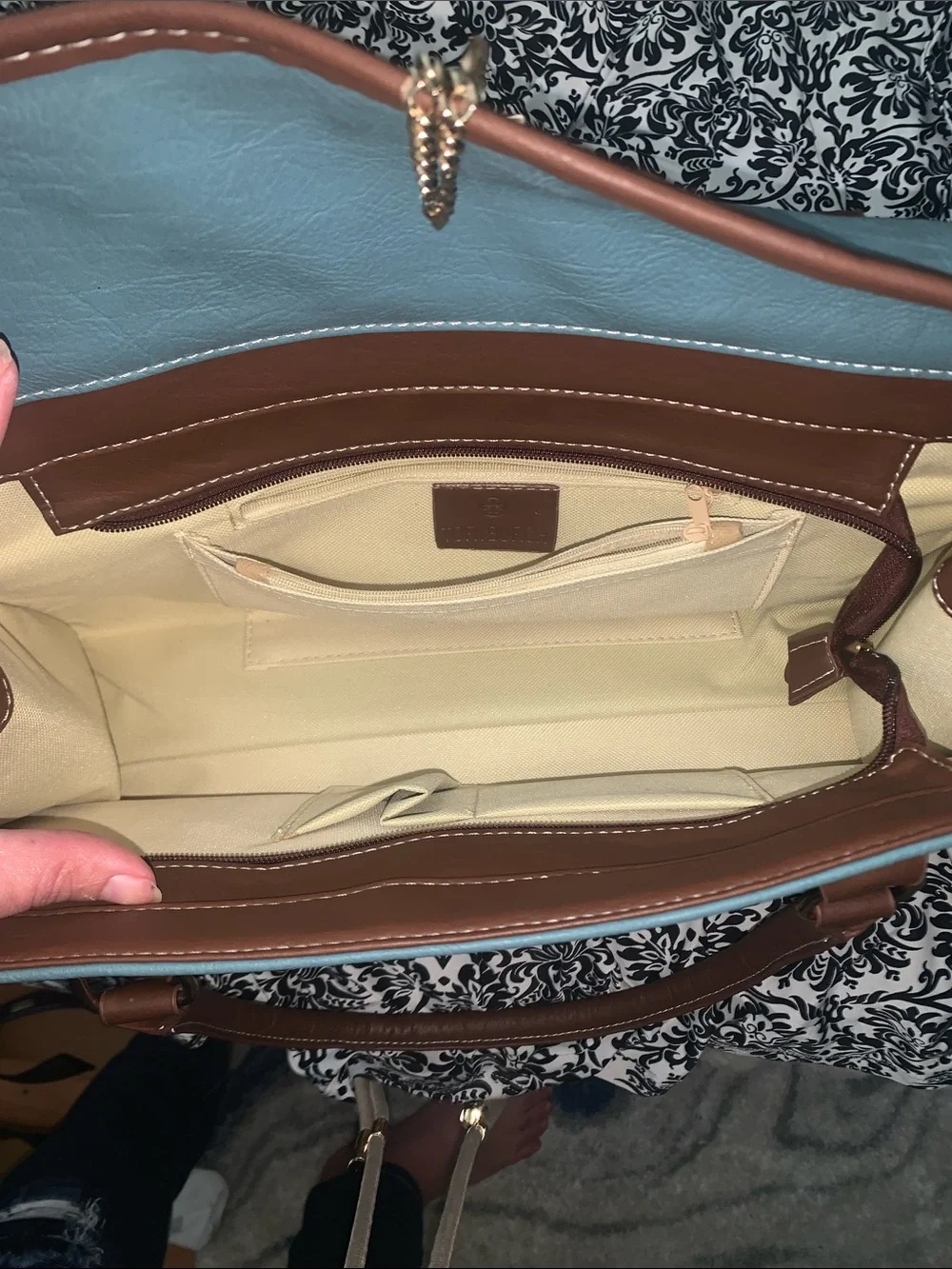 Tory Burch Teal and Brown Tassel Satchel